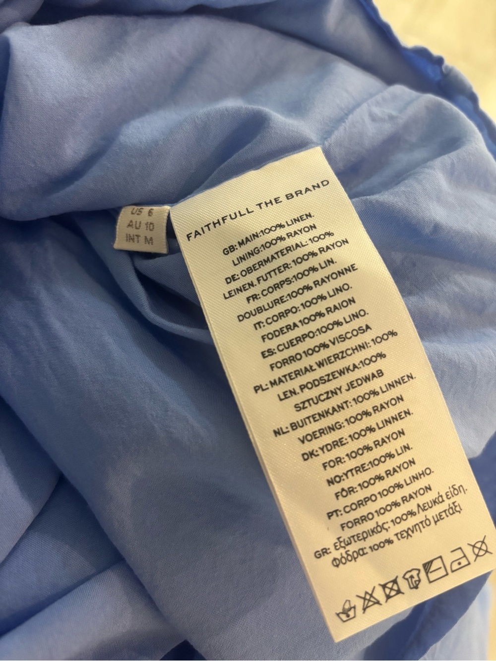Faithfull The Brand Blue Linen Smocked Maxi Dress Spaghetti Strap Size Us 6 - Picture 4 of 4